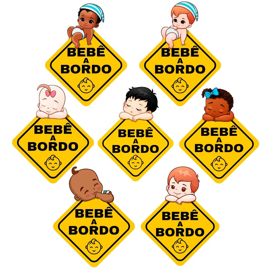 Adesivo Aviso Bebê a Bordo para Carro Vidro 7 Modelos
