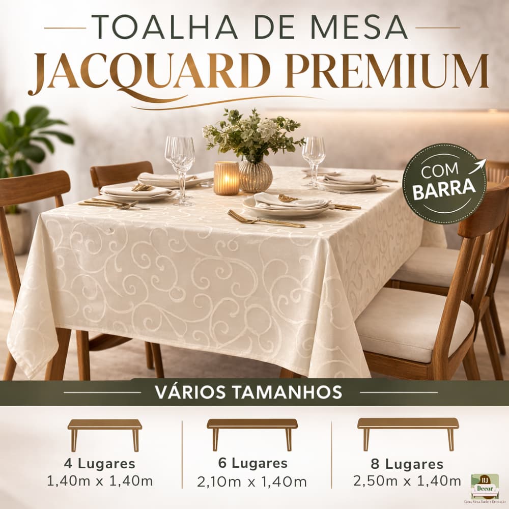 Toalha de Mesa Jacquard Premium 4, 6 e 8 Lugares – COM BARRA