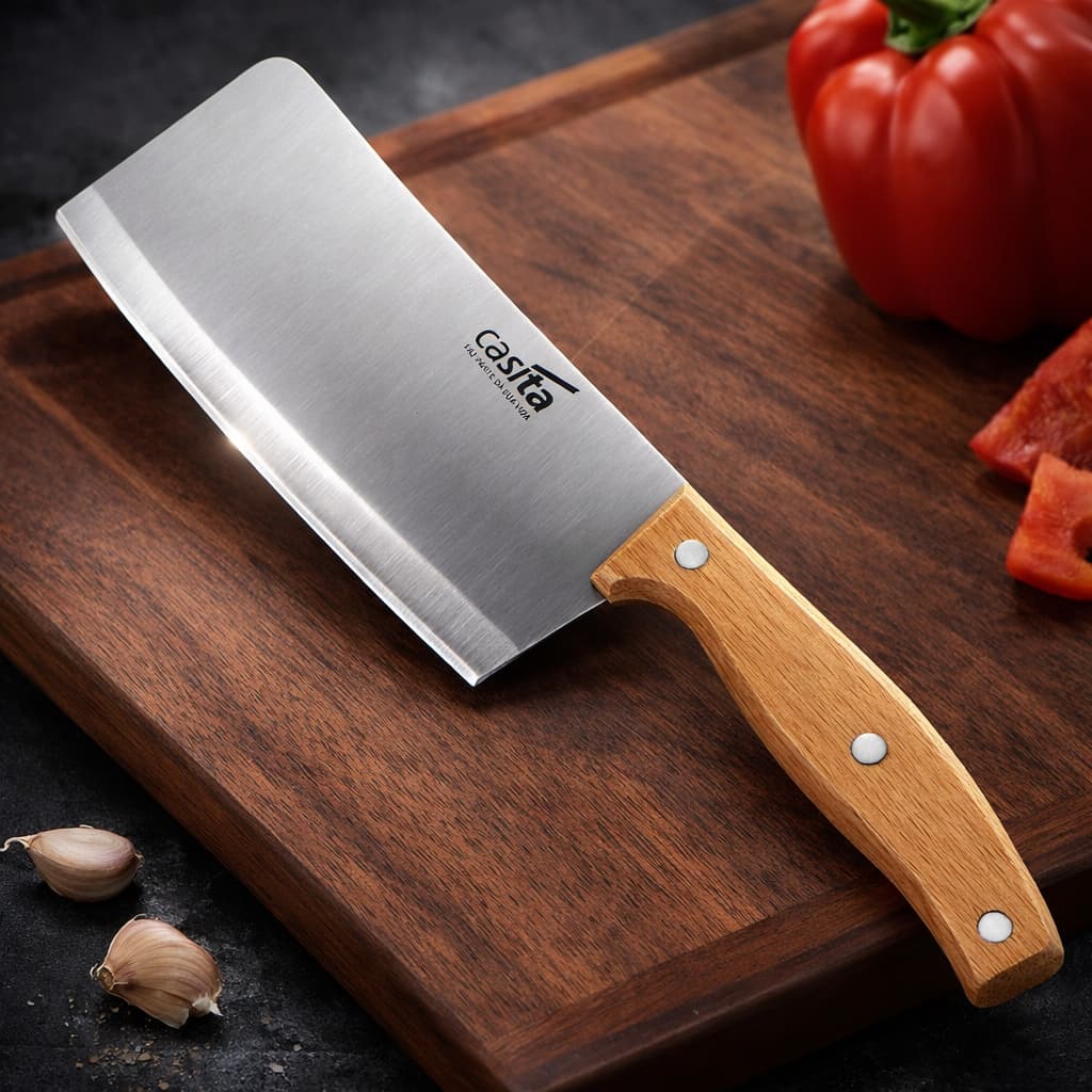 Cutelo Profissional 6” Cabo de Madeira | Faca Açougueiro Cozinha Churrasco Alta Resistência