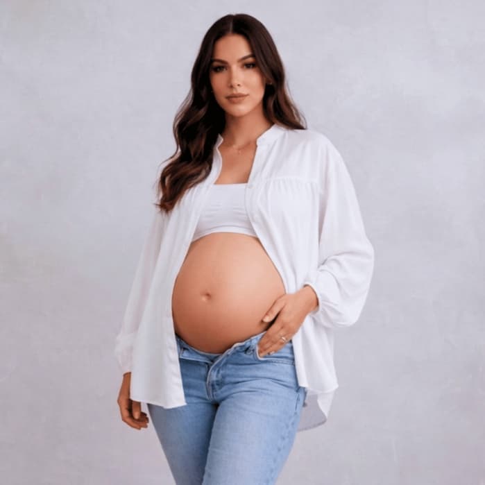 Camisa Para Gestante Feminina Chemise Elegante Estilosa Moda Gestante Confortável Dia a Dia  Ensaios Fotográficos
