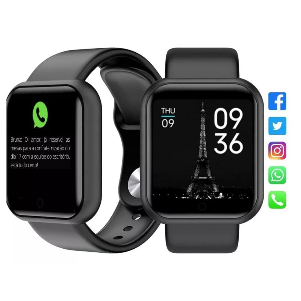 Relógio inteligente Smart Watch D20 Bluetooth Chamada Voz À Prova D'água Preto