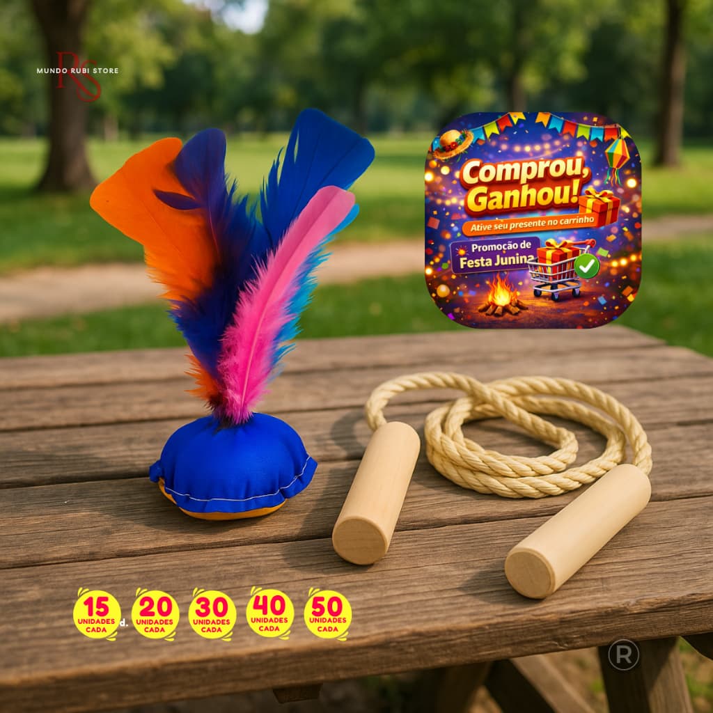 Peteca e Pula Corda Infantil Prendas Brinquedos Aniversário Lembrancinha Kit 15-20-30-40-50 Festa Junina