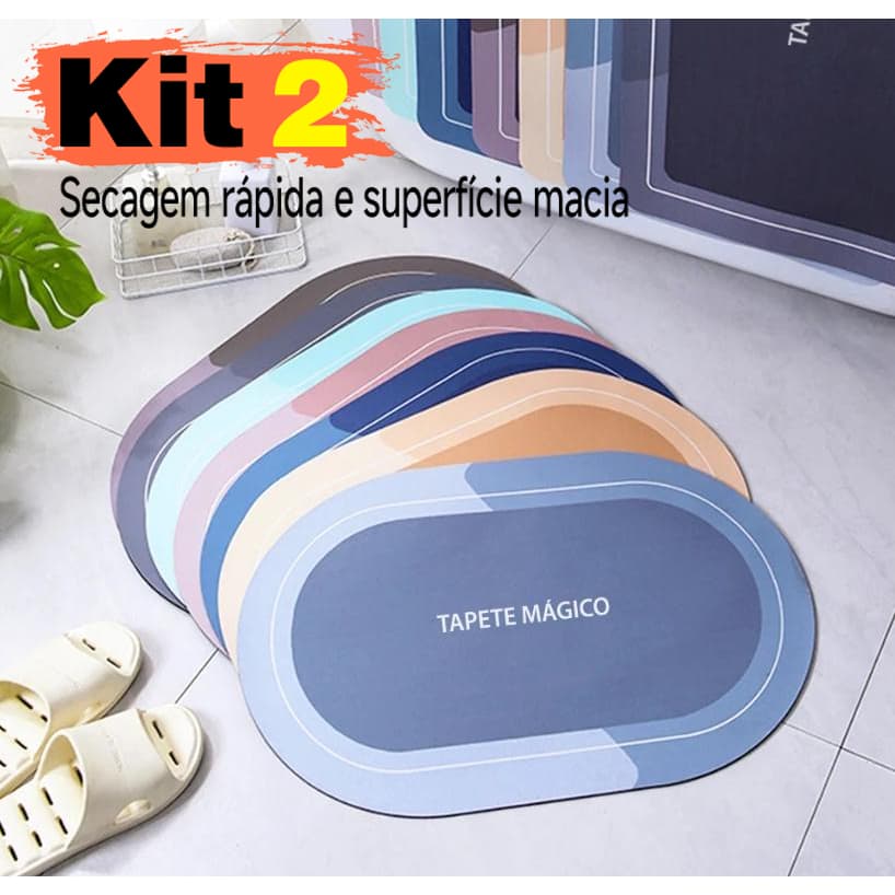 Kit 2 Tapete Antiderrapante de Banheiro Super Absorvente Secagem Rápida Chuveiro 40x60CM