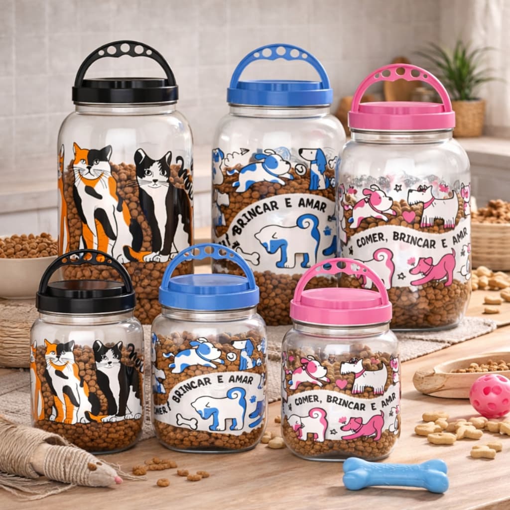 Pote Porta Ração Cachorro Gato 3,6l 1,4LT Com Alça Container