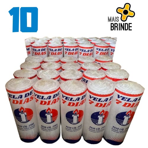 10 Velas De 7 Dias Votiva Marca 250g Branca + Brinde