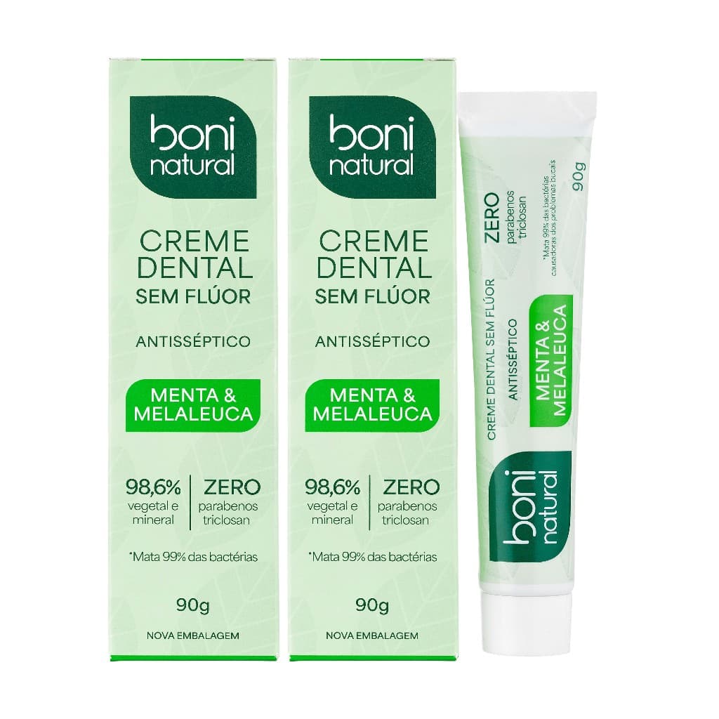 KIT 2 Cremes Dentais Menta e Melaleuca 90g Boni Natural