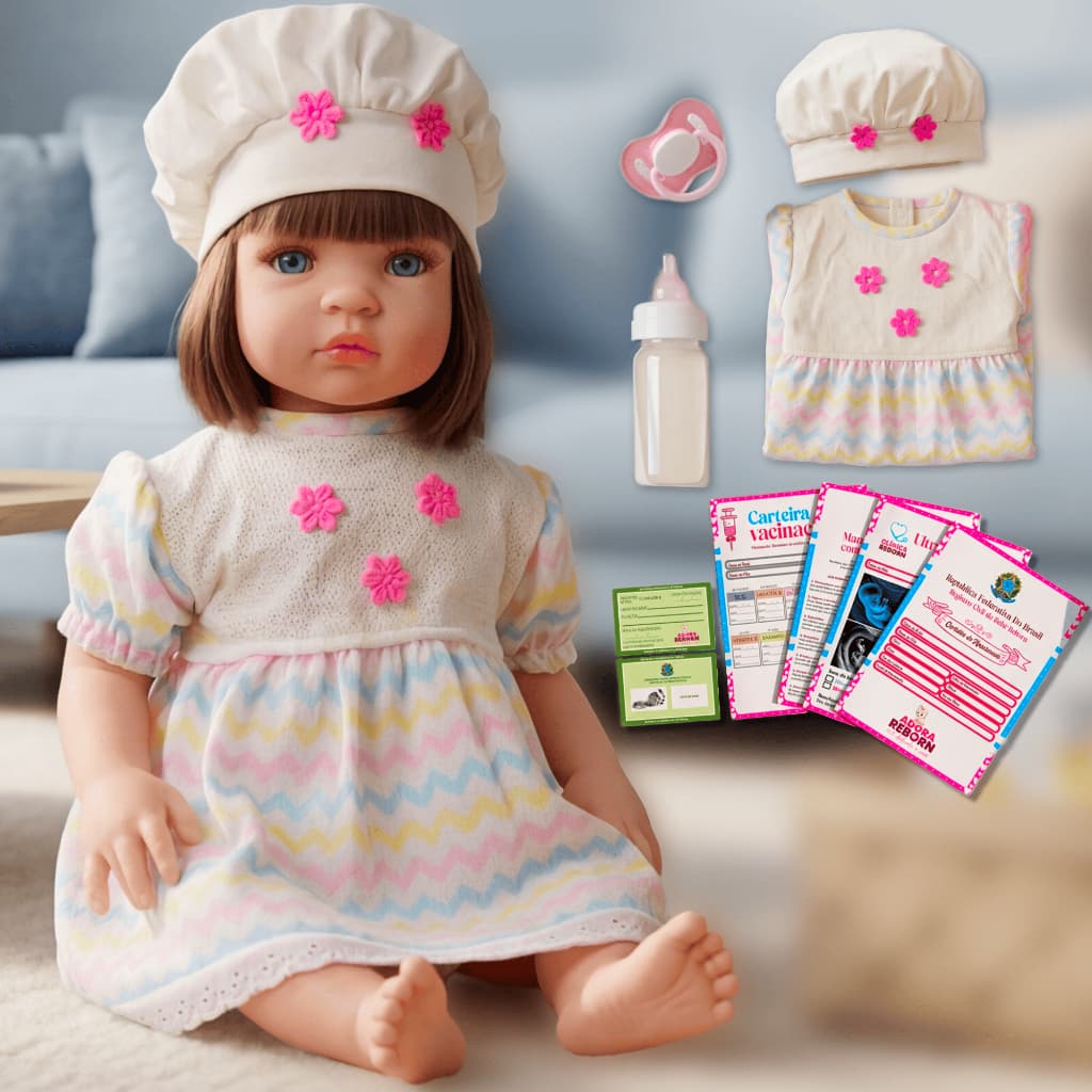 Bebê Reborn Boneca Realista Original Vinil Siliconado Vestido Arco-íris Pode Dar Banho Promoção