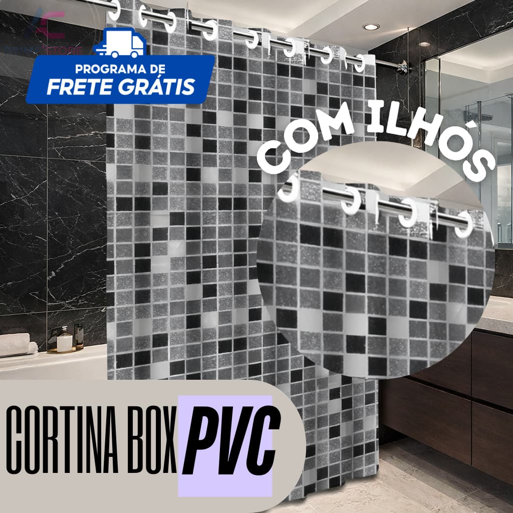 Cortina para Box de Banheiro 100% PVC Impermeável Antimofo com Ilhós Resistente e Lavável