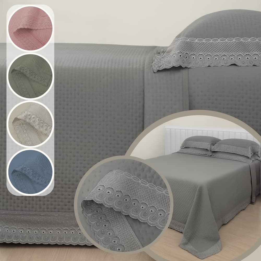 Kit Colcha Cobre Leito Casal Queen King Solteiro Super King Delicada Flora Renda Toque Macio Habitat