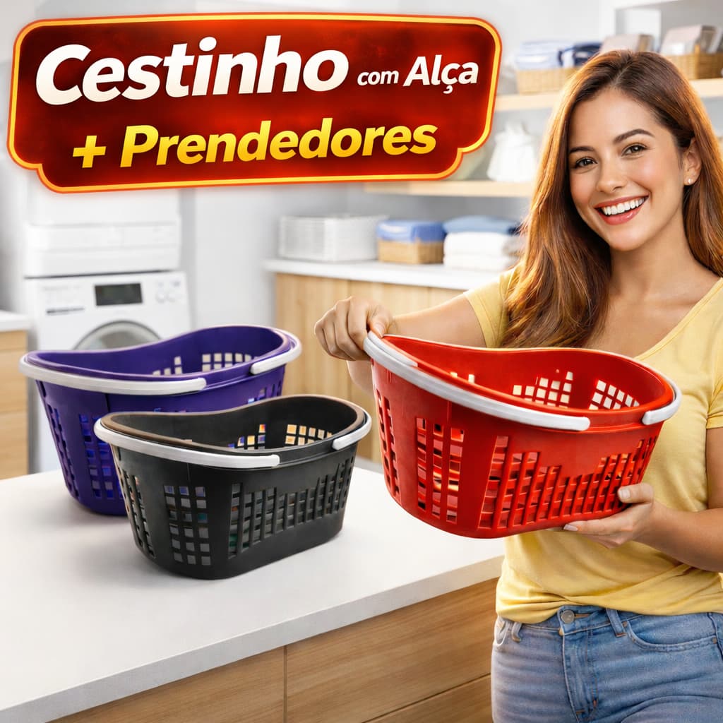 Cesto com Alça e Prendedores de Roupa Varal Lavanderia Organizador com 12 ou 24 Prendedores Plástico Resistente