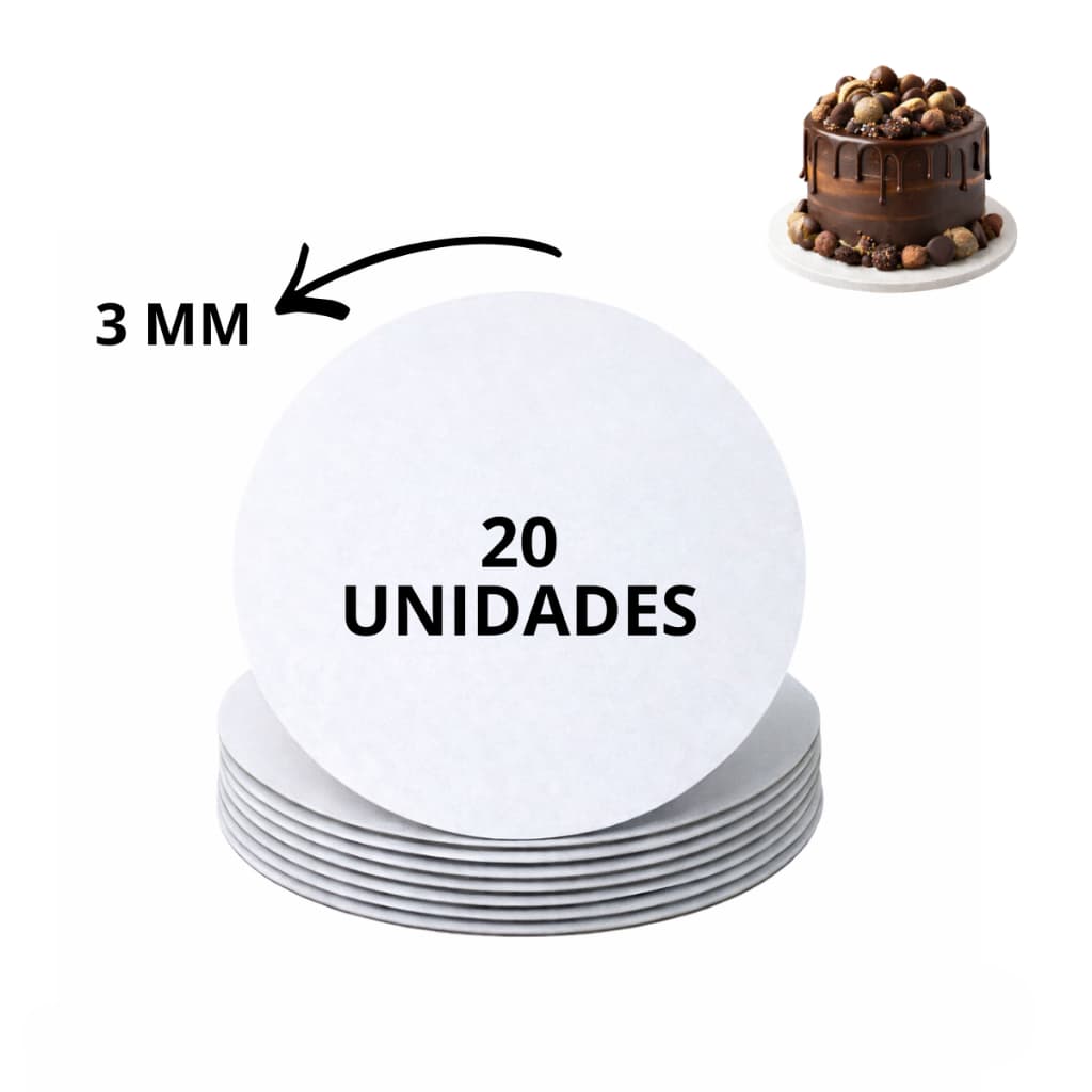 Cake Board Em MDF 3mm Tabuleiro Para Bolo Redondo Aniversário Eventos Kit 20