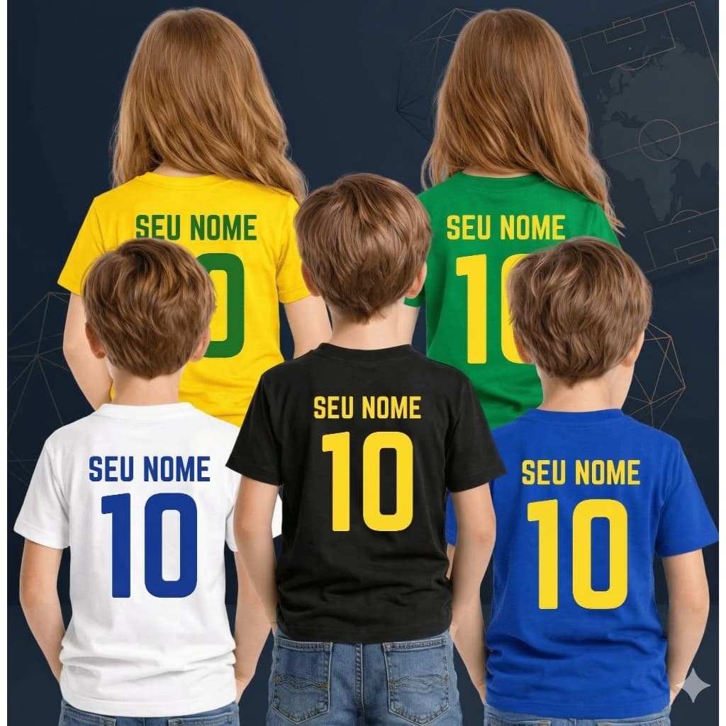 Camiseta Brasil Infantil Poliéster Personalizada Torcedor Brasileiro