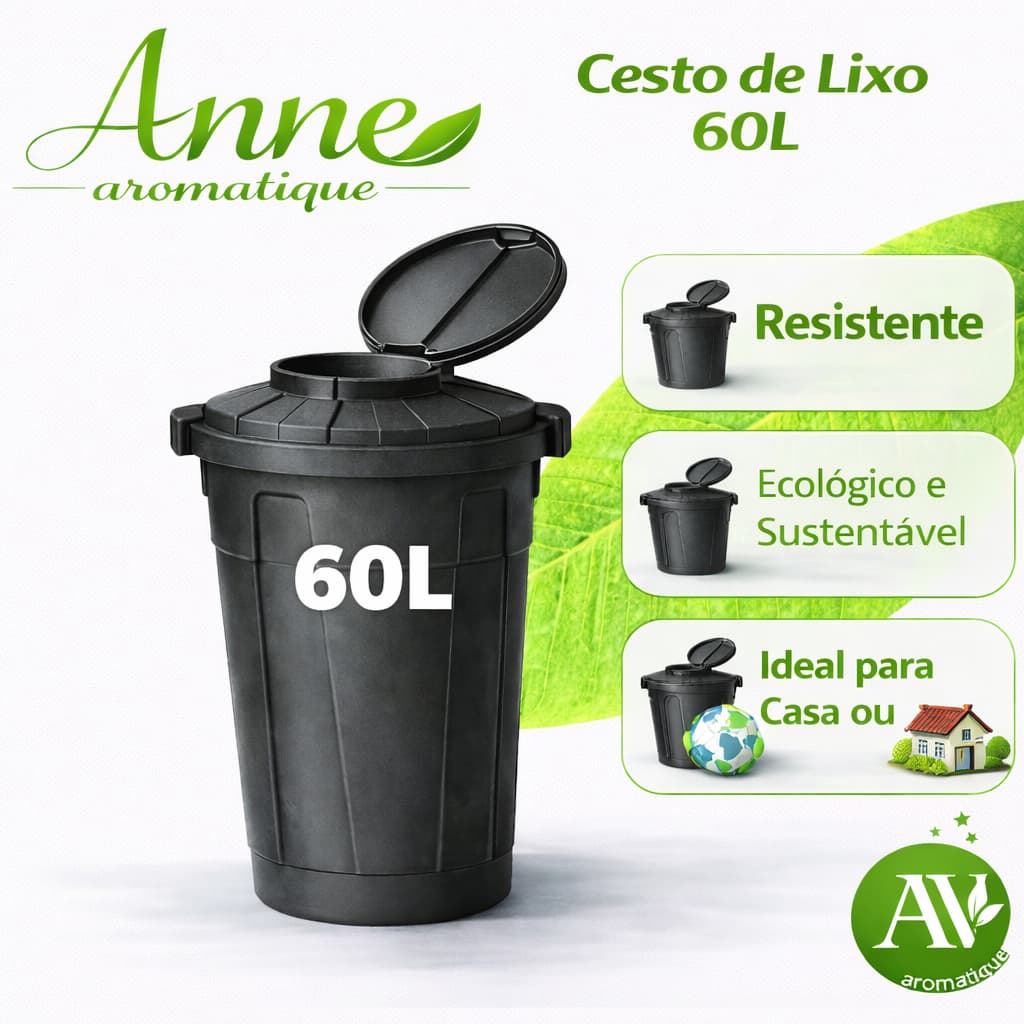 Lixeira  Cesto 60 Litros multiuso Tampa e trava higiênica Prédio Escola Edifícios Coleta Seletiva