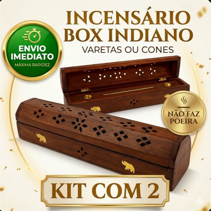 2 INCENSÁRIOS  INDIANOS  BOX ARTESANAL OU INCENSÁRIO IND RÉGUA  + 1 INCENSO DE VARETA  DE BRINDE
