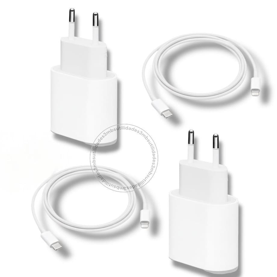 Kit 2 Carregadores Turbo Fonte com Cabo Carregamento Rápido 20W