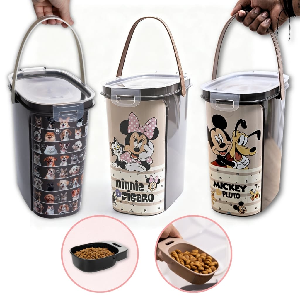 Porta Ração Dispenser Pote Tampa Hermética Dosador Cachorro Gato Balde Pet Vedação Anti Formiga