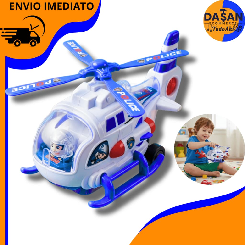 🚁 Helicóptero Maluco Polícia Infantil – Diversão Garantida com Luzes e Músicas!