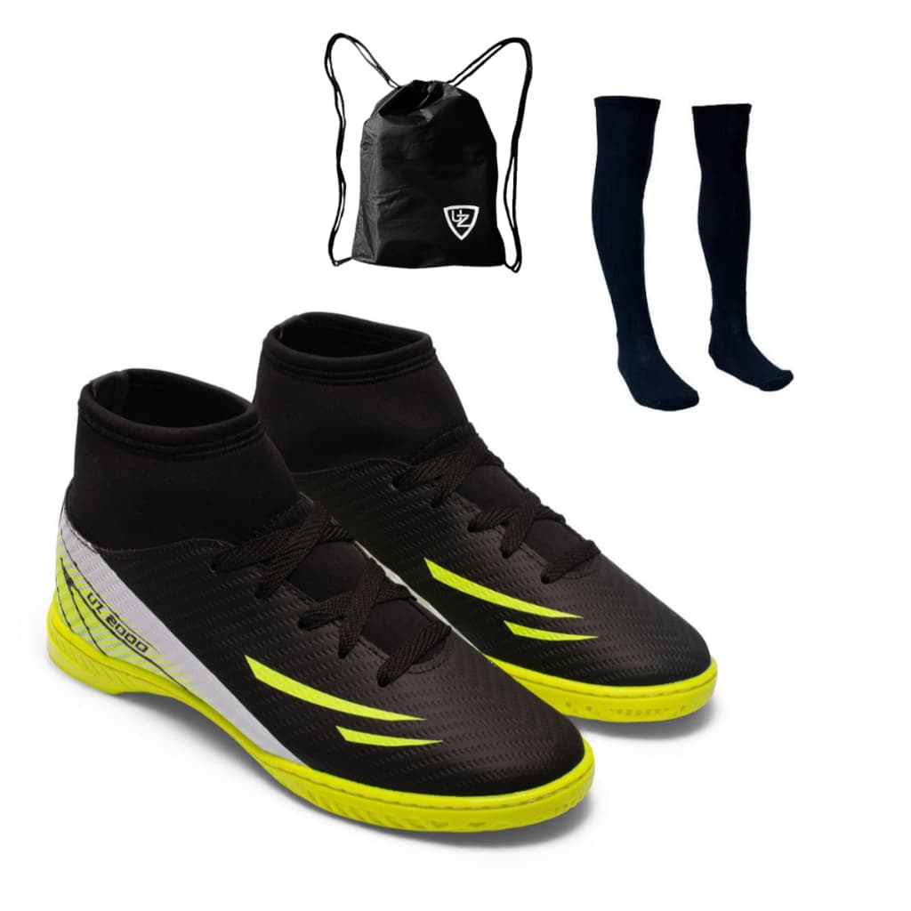 Chuteira Futsal UZ 2000 Botinha Cano Alto Adulto Uzze Sport Confortável Novo + Meião Mochila
