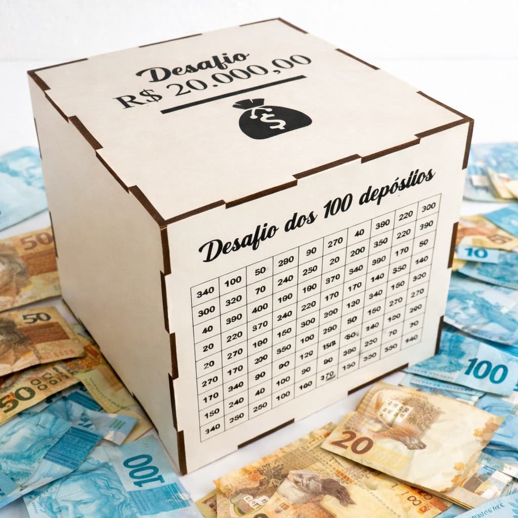 Cofre MDF Desafio 1Mil / 5Mil / 10Mil / 20Mil  pra juntar dinheiro , escolha Sua Meta.