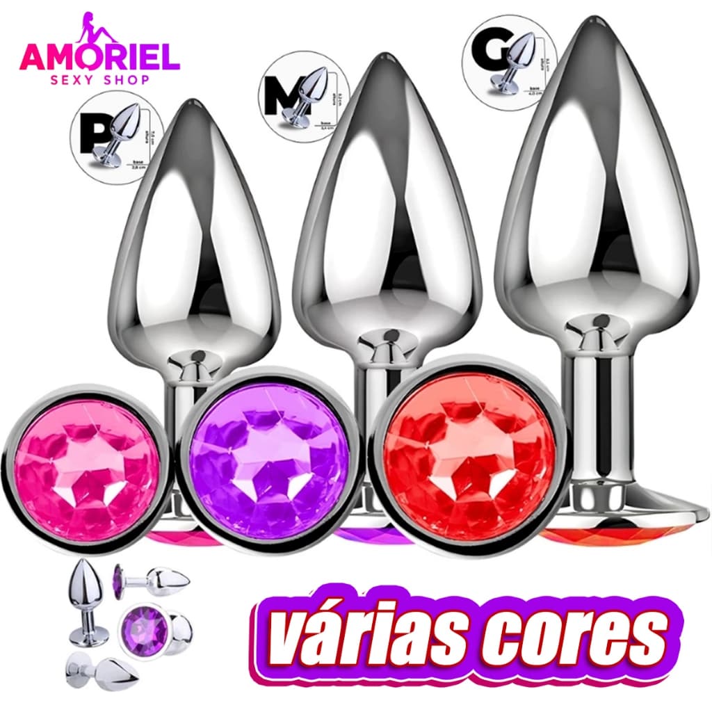 Kit Plug Anal e Vaginal Dilatador Sex shop Aço Inox com Joia na Base Tamanhos P, M e G
