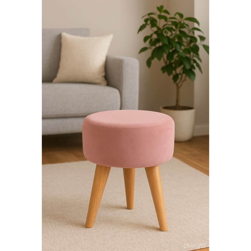 Puff Redondo Decorativo 36cm Reforçado 130kg – Banqueta Sala Quarto Pés Palito Suede Premium