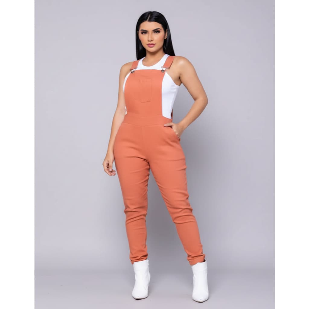 Macacão Macaquinho Feminino Bengaline Suspensório Moda Casual