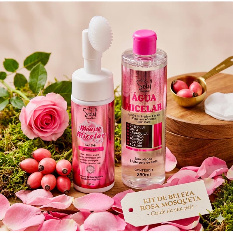 Kit mousse rosa mosqueta + água micelar