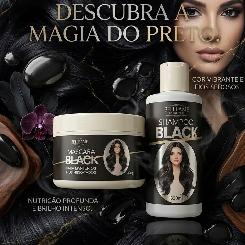 Kit Shampoo + Máscara Tonalizante Preto Intenso + BRINDE. Sem Amônia - Resultado 100% Natural ( EMBALAGEM NOVA )
