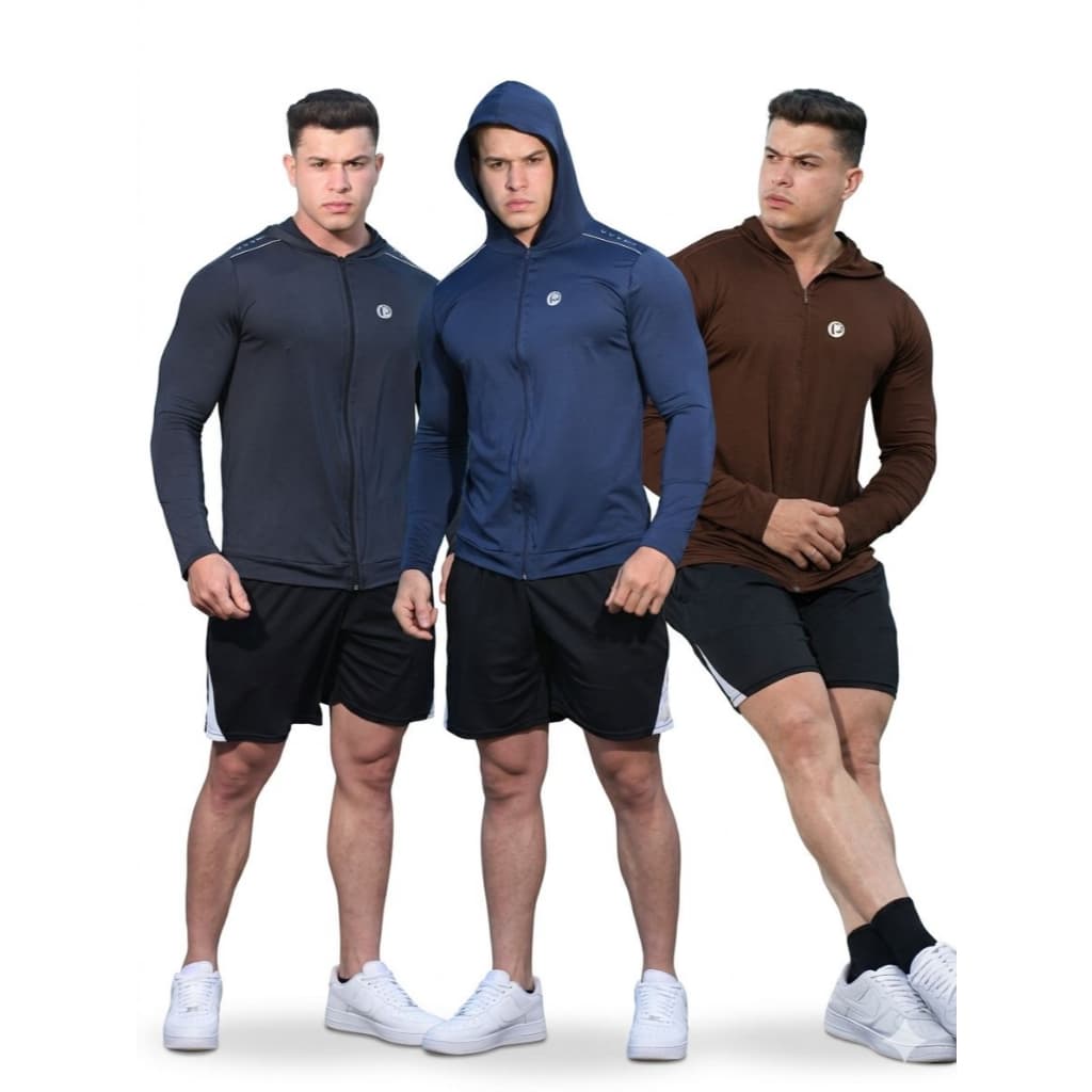 Casaco jaqueta masculino com ziper e capuz camisa Proteção solar UV50+ Praia academia