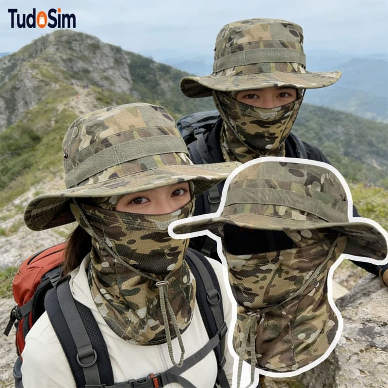 Boné Tático Para Homens Ao Ar Livre Chapéu De Proteção Solar Verão Respirável Guarda-Sol Aba Redonda Ventilador Militar