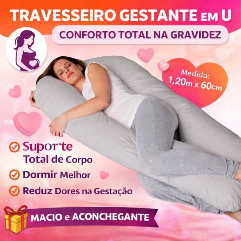 Travesseiro de corpo para Gestante Gravida 1,20x60 micropercal  200 fios Promoção
