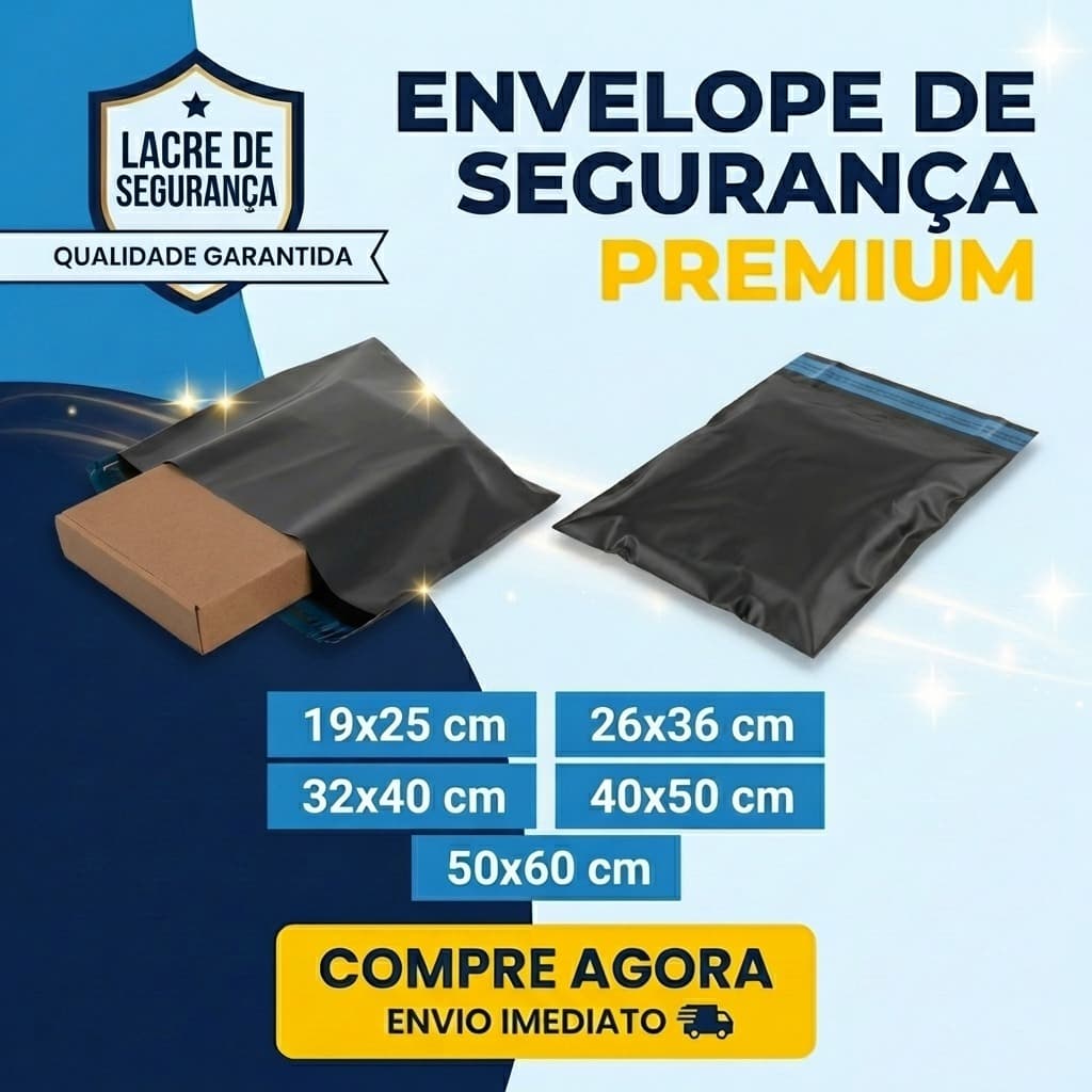 Kit 100 Unidades Envelope De Segurança Preto Saco Inviolável Embalagem Envio Correios Sedex C/Lacre