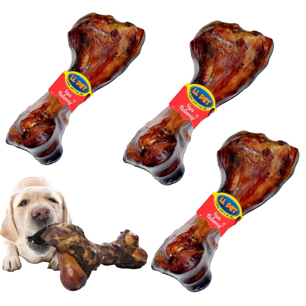 Kit Osso Fêmur Defumado para Cães Suíno umero Brinquedo Comestível Natural para Roer de Cachorro