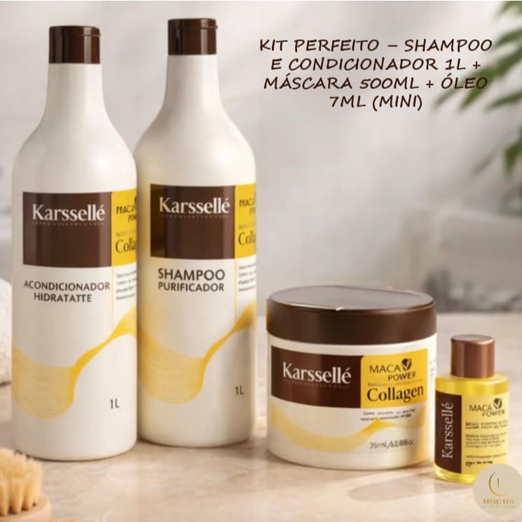 ✨ KIT C/ 4 ITENS – SHAMPOO + CONDICIONADOR + MÁSCARA + ÓLEO DE 7 ML (MINI) - Karssellé ✨