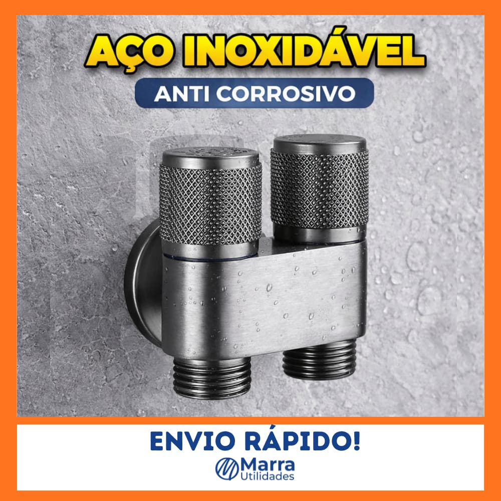 Registro Duplo Cromado P/ Máquina Lava E Seca 1/4 Volta Cor Preto Saída 1/2 Dupla