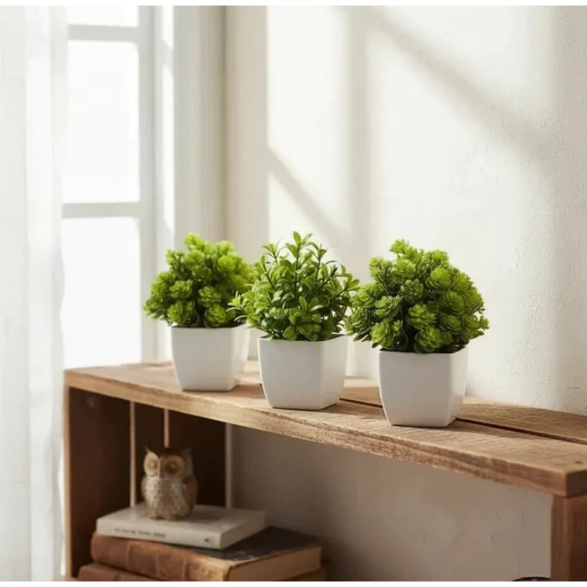 Planta Artificial Suculenta Vaso Branco Luxo 3 Unid