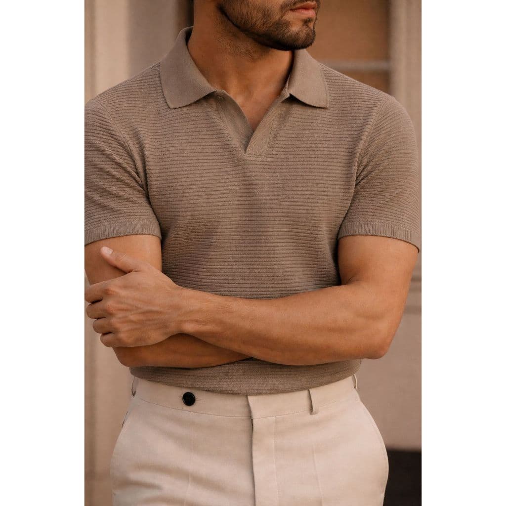 polo texturizada masculina italiana algodão efeito tricô