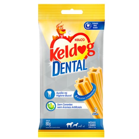 Snack Keldog Dental para Cães Adultos 35g ou 80g Porte Pequeno Médio e Grande Cuidado Dental Petisco