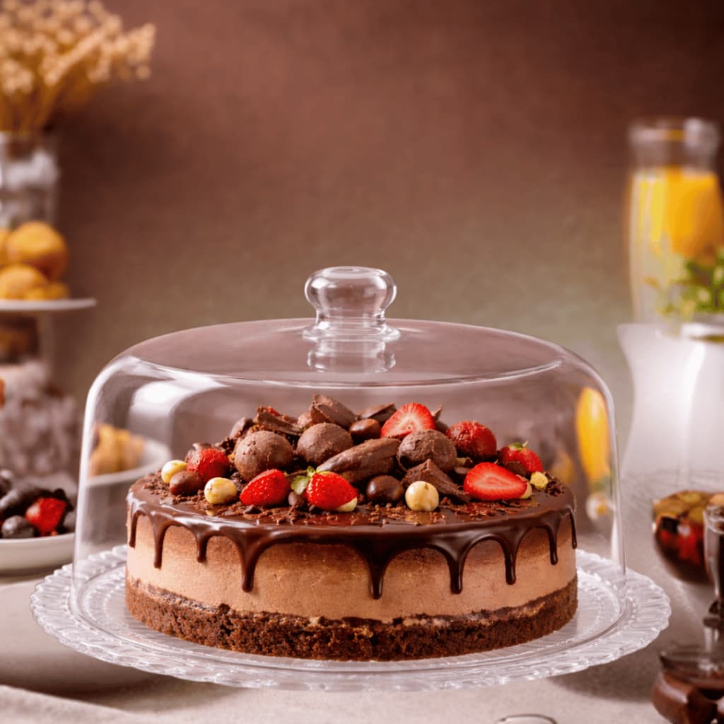 Boleira de Vidro com Tampa Acrílica Ruvolo Porta Bolo Elegante para Mesa Posta e Sobremesas