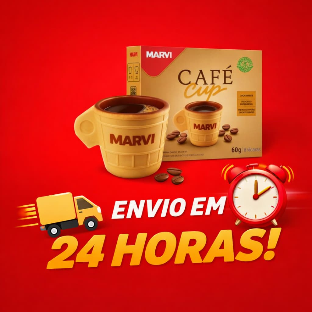 Kit 1Caixa Xicara Comestível Casquinha Café Cup com Chocolate Marvi 6 Unidades