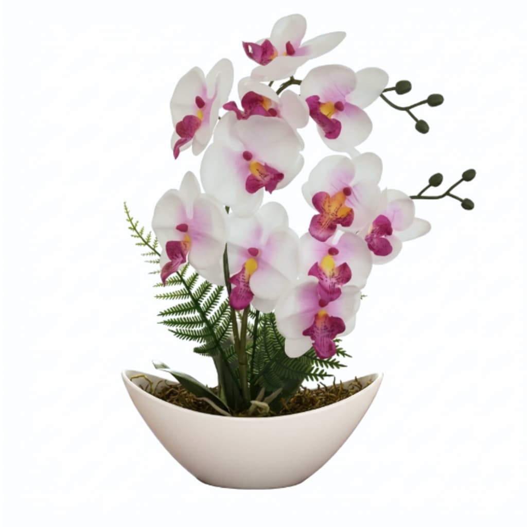 Arranjo de Orquídea Artificial Com Vaso Barca Luxuoso