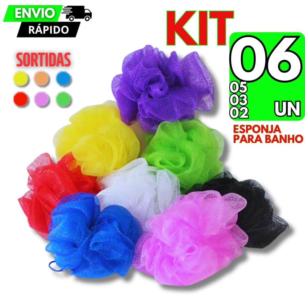 Kit 06/05/03/02 Bucha Banho Premium Relaxante Esponja Nylon Com Cordinha Esponja Qualidade Cores Sortidas Durável