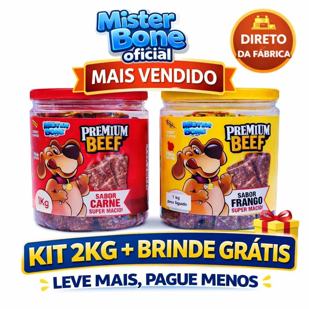 Petisco para cachorro (2Kg)-  Kit com 02 Potes de 1Kg  BRINDE: 01 Premium Beef de 50g