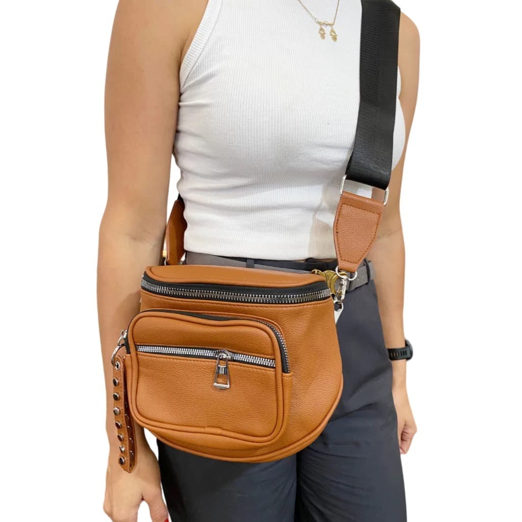 Bolsa Pochete Feminina Transversal couro Alça Grosa Moda Blogueira