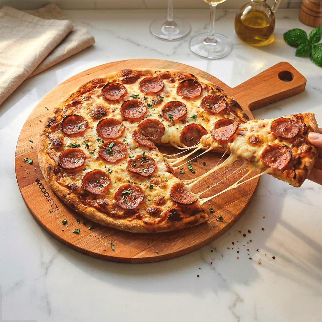 Tábua de Corte Servir Pizza Frios Churrasco Decoração Mesa Posta Madeira Maciça Redonda - WoodSpot
