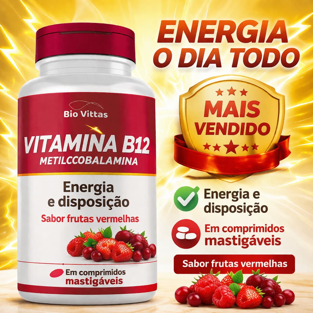 B12 Vitamina Metilcobalamina 120 Comprimidos Mastigáveis Energia e Disposição - Bio Vittas