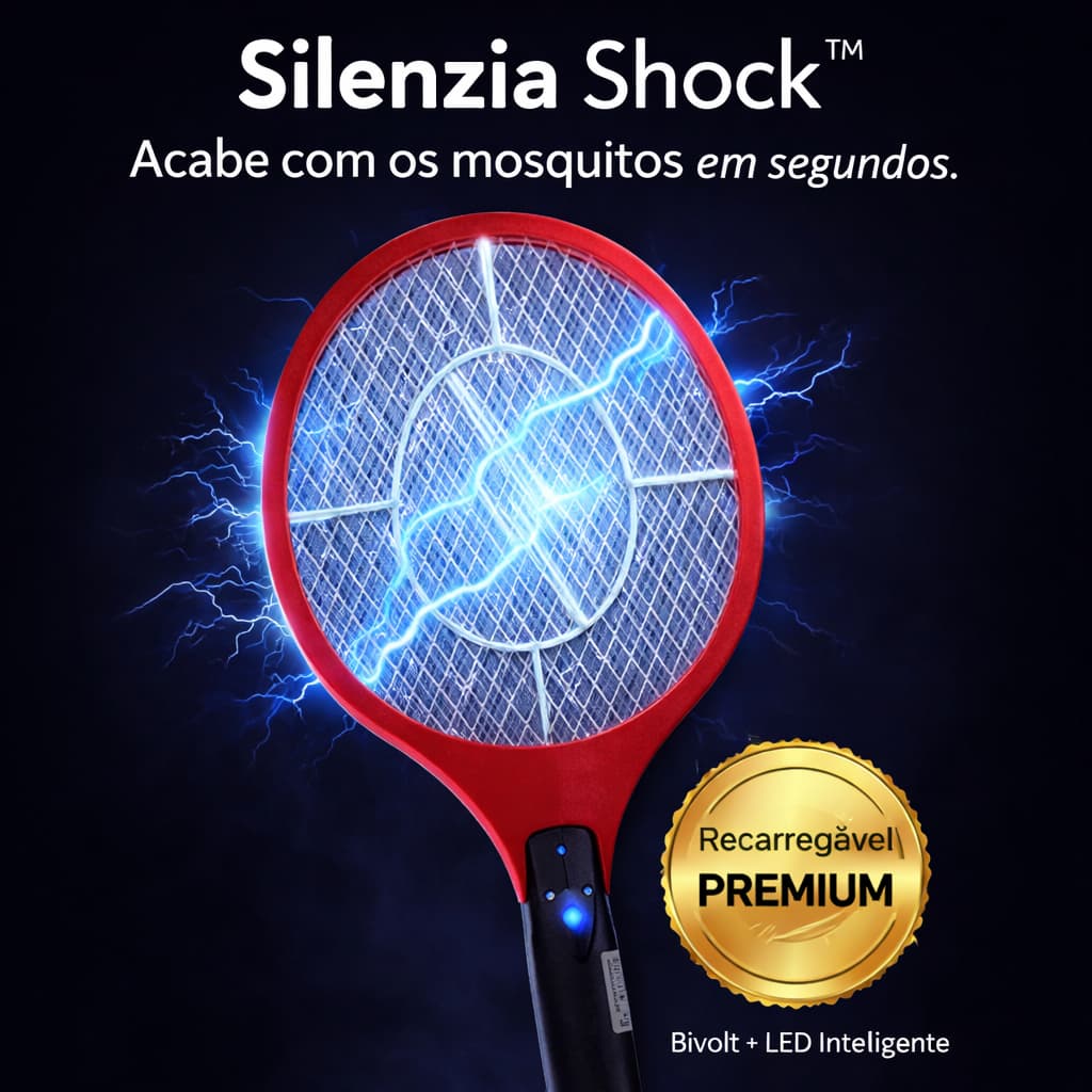 Raquete Elétrica Mata Mosquito Recarregável Bivolt | Mata Pernilongo, Mosquito e Insetos | Com LED