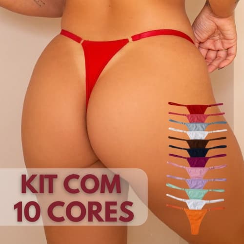 Kit 10 Calcinhas Fio Dental Microfibra com Regulagem Tanga Sensual Lingerie Sexy