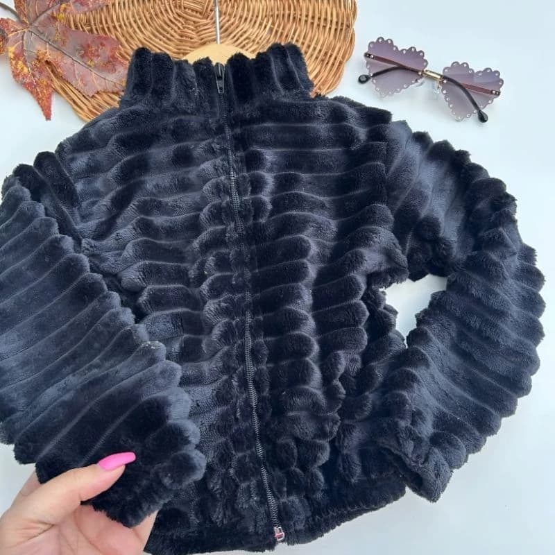 Jaqueta infantil menina tedy casaco soft pelinho blusa de frio fofa e quente Roupa de frio quentinho