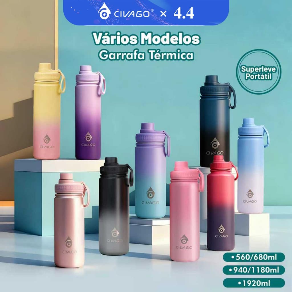CIVAGO Garrafa Térmica 560ml-1180ml com Alça Quente & Frio Com Isolamento Térmico De Grande Capacidade BPA Free